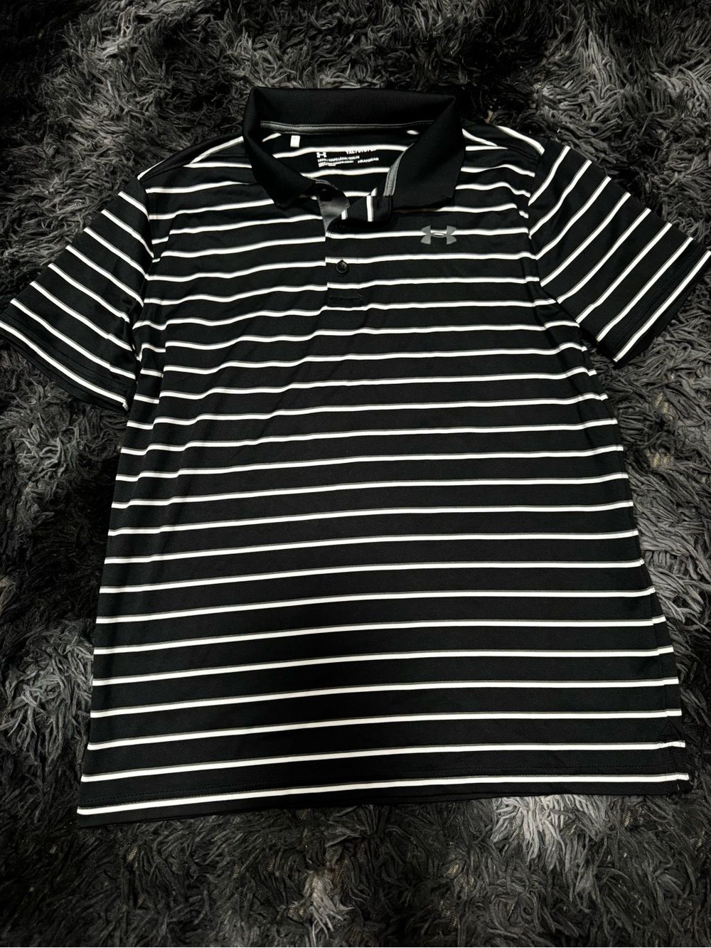 Under Armour Black and White Striped Youth Polo Shirt YXL